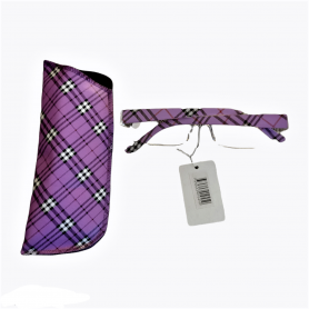 Läsglasögon med fodral – flera styrkor tillgängliga Läsglasögon med rutmönstrat lila fodral – flera styrkor tillgängliga