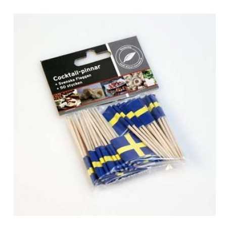 Cocktailpinnar med svensk flagga, 50-pack, perfekta för festliga tillfällen och dekoration av drycker.