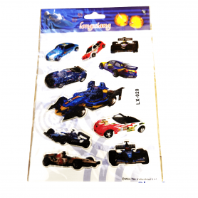 3D-stickers med sportbilar i olika storlekar, karta 19 x 13 cm
