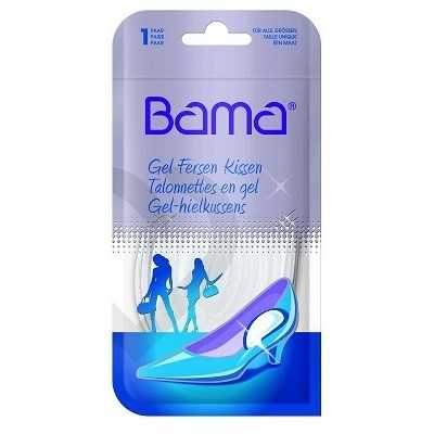 Stötdämpande Bama Gel Heel Cushions hälkudde i gel, dermatologiskt testad och återanvändbar med adhesiv film.