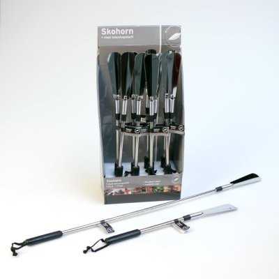 Teleskopiskt skohorn i stål med gummihandtag, justerbart upp till 77 cm.