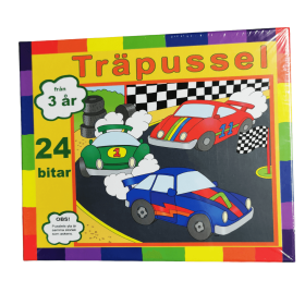 Träpussel med tävlingsbilar och 24 bitar