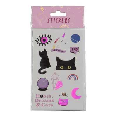 Tre ark stickers med kattmotiv i olika färger – perfekt för pyssel och dekoration