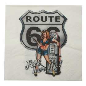 Retroservetter med Route 66-motiv – 3-lags papper, 33x33 cm, 20-pack.