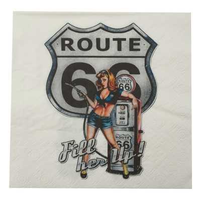 Retroservetter med Route 66-motiv – 3-lags papper, 33x33 cm, 20-pack.