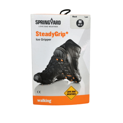 Springyard Steady Grip+ helfotsskydd med 7 dubbar för maximalt grepp på is och snö.