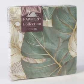 Harmony Luxury Monstera – servetter med tropiskt bladmotiv, 3-lags papper, 33x33 cm.
