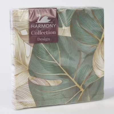 Harmony Luxury Monstera – servetter med tropiskt bladmotiv, 3-lags papper, 33x33 cm.