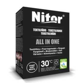 Nitor Textilfärg 350g All In One Svart – Komplett lösning för djup och hållbar svart färg.