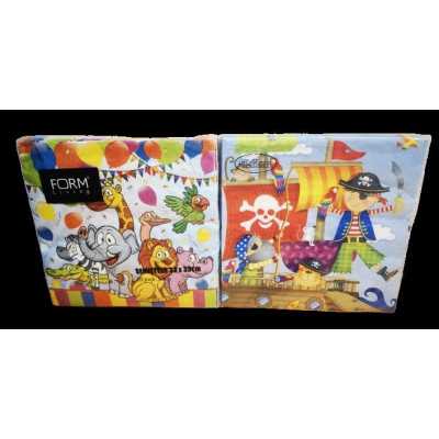 Partyservetter med motiv av vilda djur och pirater – 3-lags, 33x33 cm, 20-pack.