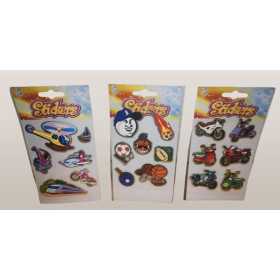 Tre ark 3D stickers med sport- och motorinspirerade motiv