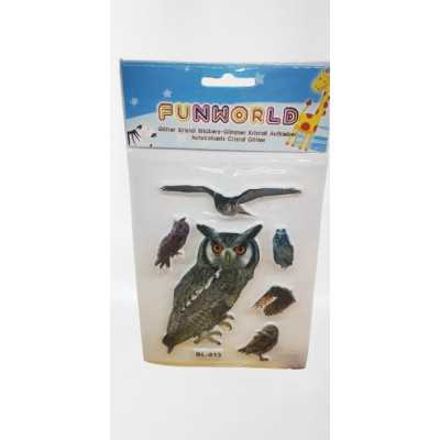 3D-stickers med ugglemotiv i glitter på transparent plastkarta