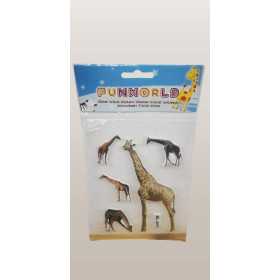 Stickerark med flera giraffer i olika poser, 3D-design och glittereffekt