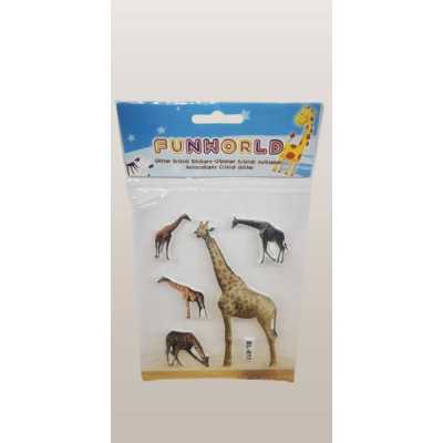 Stickerark med flera giraffer i olika poser, 3D-design och glittereffekt