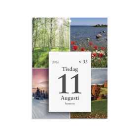 Väggkalender Årstider 2026 med dagblock och bilder på årstider