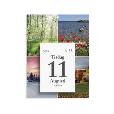 Väggkalender Årstider 2026 med dagblock och bilder på årstider