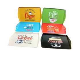 Set av melaminbrickor med olika kaffemotiv 22x15 cm