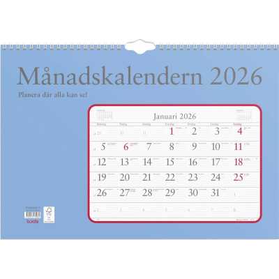 Väggalmanacka Månadskalender 2026 från Burde – spiralbunden kalender med månad-per-blad-layout