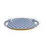 Oval bricka med handtag i blåvitt mönster 34x25 cm