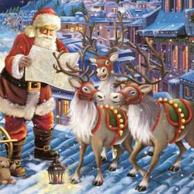 Inicio julservetter Santa and Reindeer 33x33 cm 3-lags servetter 20-pack med jultomte och renar på taket