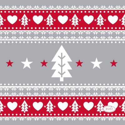 Duni kaffeservetter julmotiv 24x24 cm med röda hjärtan, granar och stjärnor – 3-lags servetter 20-pack