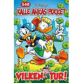 Kalle Ankas Pocket 540 – Vilken tur! | Samlarutgåva för Disneyfans Kalle Ankas Pocket nummer 540 med Kalle Anka och hans vänner omgivna av fyrklöver på färgglad tecknad omslagsbild.