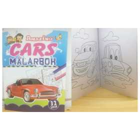Målarbok med bilmotiv – framsida och insida, 32 sidor att färglägga
