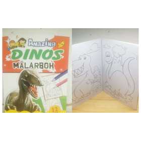 Målarbok med dinosauriemotiv – framsida och insida, 32 sidor att färglägga