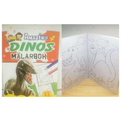 Målarbok med dinosauriemotiv – framsida och insida, 32 sidor att färglägga