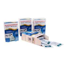 Förfuktade servetter för glasögon och linser med antistat och immskydd