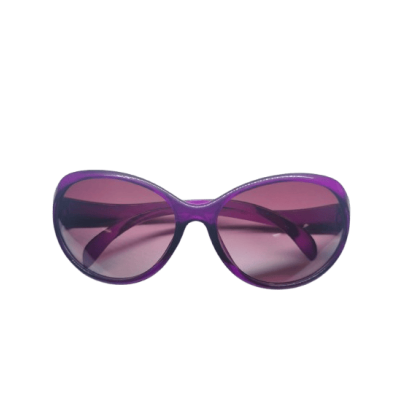 Damsolglasögon i lila plast stor modell med tonade glas 14 cm