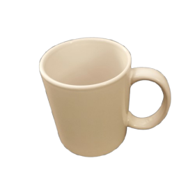 Vit keramikmugg med rund design och stort öga - perfekt för kaffe och te