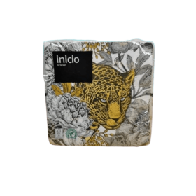 Inicio Golden Tiger servetter med guldigt tigermotiv – 33x33 cm 3-lags servetter 20-pack för dukning och fest