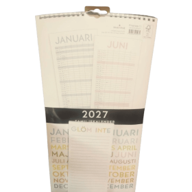 Familjekalender 2027 med månadsblad, spiralupphängning och linjerat Glöm inte-block