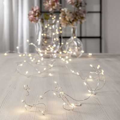 Star Trading Dew Drop ljusslinga 6 meter med 100 LED på silverfärgad krabbkabel