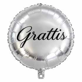 Folieballong Grattis 30 cm – silverfärgad kalasballong