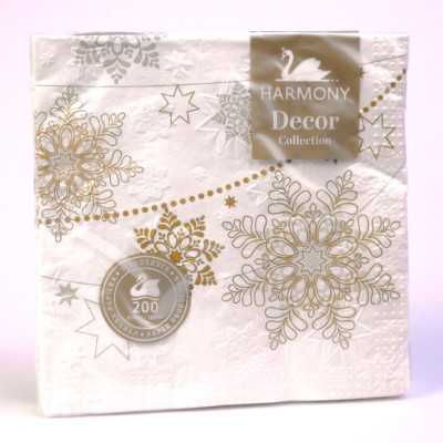 Harmony julservetter med snöflingor och stjärnor i guld- och gråtoner, 33x33 cm, 20-pack