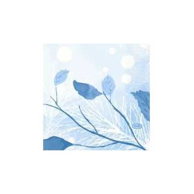 Duni kaffeservetter med blå blad och tunna stjälkar på ljus botten, 24x24 cm, 50-pack