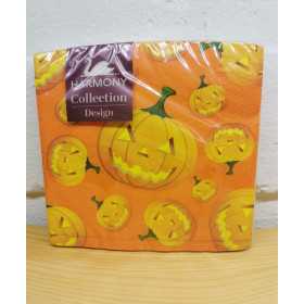 Harmony halloweenservetter med gula och orange pumpor med ansikten på orange botten, 33x33 cm, 20-pack