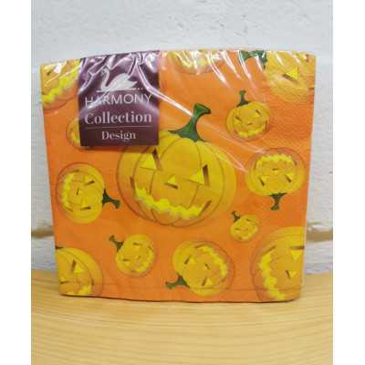 Harmony halloweenservetter med gula och orange pumpor med ansikten på orange botten, 33x33 cm, 20-pack