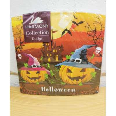 Harmony halloweenservetter med två pumpor i häxhattar, slott och fladdermöss, 33x33 cm, 20-pack