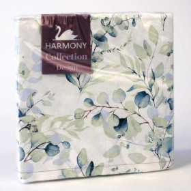 Harmony servetter med blågröna blad och kvistar i akvarellstil på vit botten, 33x33 cm, 20-pack