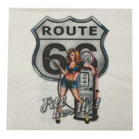 Servetter med Route 66-skylt, retrobensinpump och pinupfigur, 33x33 cm i 20-pack