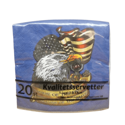 Servetter med vithövdad örn och amerikanska flaggan mot blå bakgrund, 33x33 cm i 20-pack