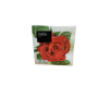 Inicio kaffeservetter med stor röd ros och gröna blad mot vit bakgrund, 25x25 cm i 20-pack