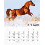 Hästkalender 2027 – januari med häst i snö, svenska namnsdagar och veckonummer