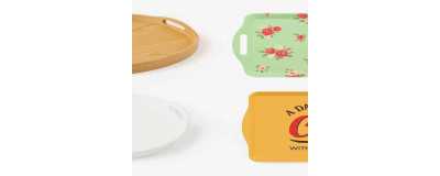 Serveringsbrickor – retro, melamin, trä och plast med motiv Serveringsbrickor – retro, melamin, trä och plast med motiv